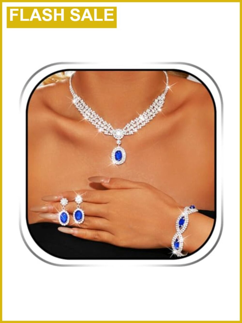 Rhinestone Alloy Jewelry Set Necklace Bracelet Earrings for Women